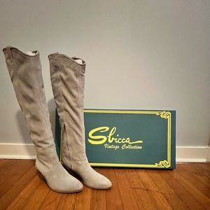knee-high suede cowboy boots